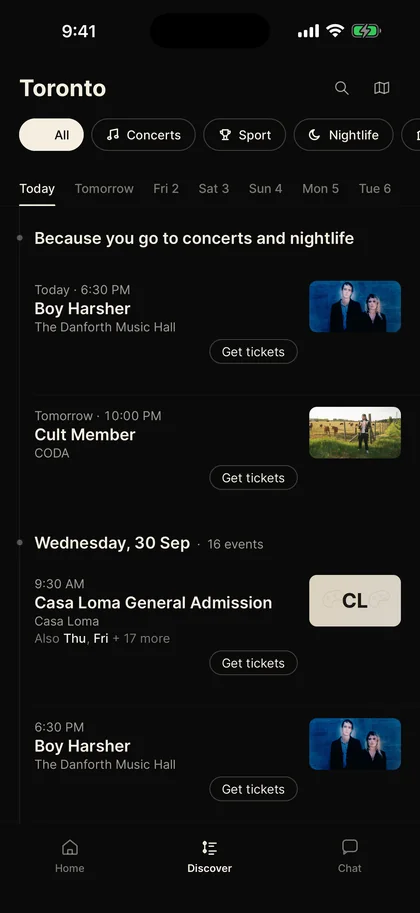 Discover: this week's events in Toronto by day and category