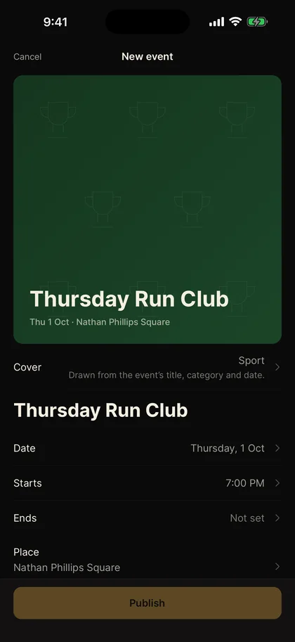 Host an event: title, cover, date and place